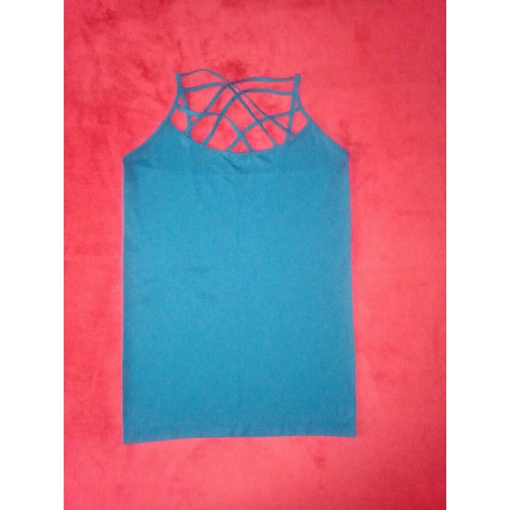 Plus Size Activewear Stretch Tank Triple Crisscross Turquoise Womens 1X/2X Yoga